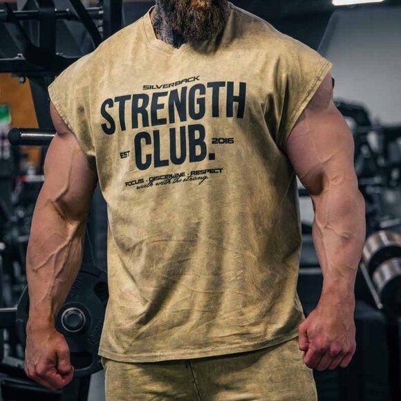 Silverback Strength Club - Acid Wash Cut Off Tee (2XL / Khaki) - Picture 1 of 5
